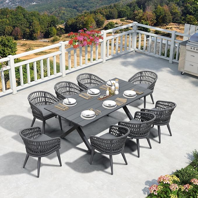 PURPLE LEAF 9 Pieces Outdoor Dining Set All-Weather PE Rattan Outdoor Patio by PURPLELEAF