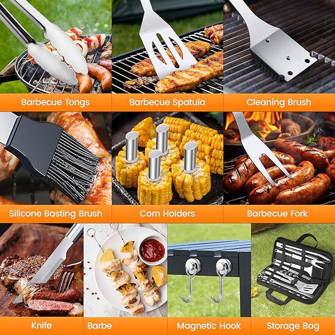 Barbecue Tool Set, 22-Piece Stainless Steel Grill Utensils with Carry Bag