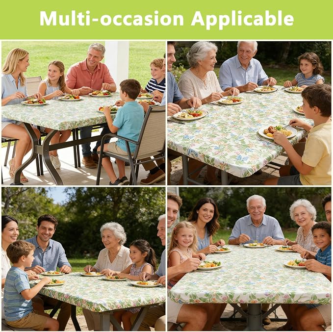 Rectangle Picnic Table Cloth, Elastic Waterproof Fitted Vinyl Tablecloths - Image 7