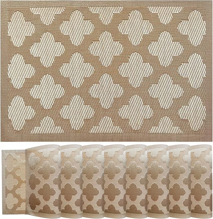 Elegant Placemats Vinyl Woven Heat-Resistant Placemats Set of 8 Washable Easy by PandaPalm