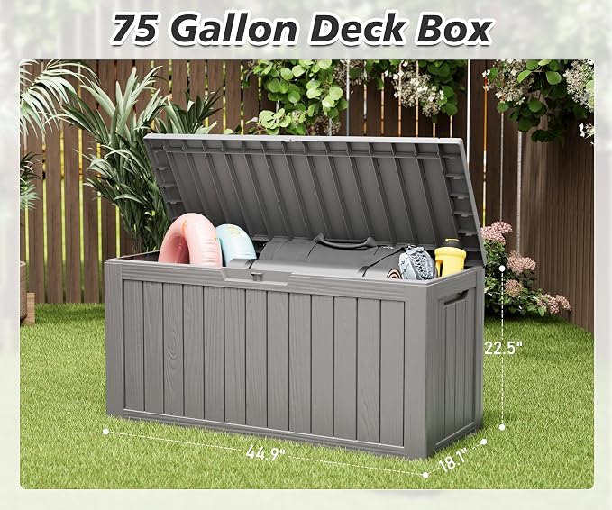 KAMABOKO Deck Box, 75 Gallon Resin Indoor and Outdoor Storage Boxes Waterproof - Image 2