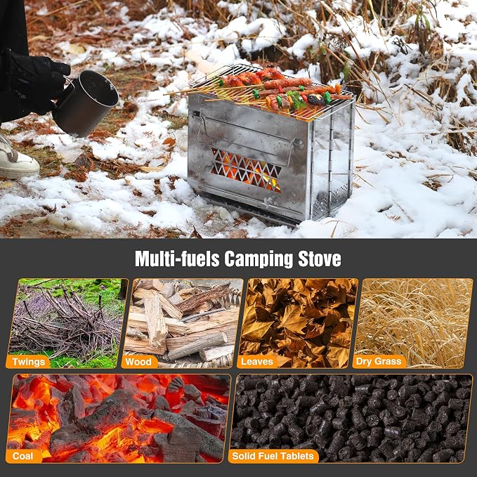 REDCAMP Wood Burning Folding Camp Stove Stainless Steel Grill, Rectangle Style - Image 2