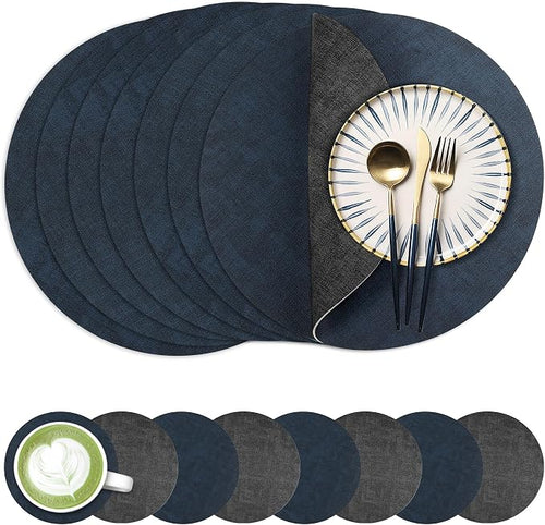 13-Inch Faux Leather Round Placemats Set of 8, Waterproof Anti-Slip Dual Sided by Fyvva