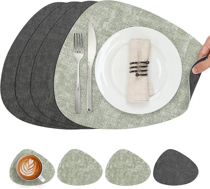 Placemats and Coasters, Washable Reversible Placemats Round Faux Leather by Chitomars