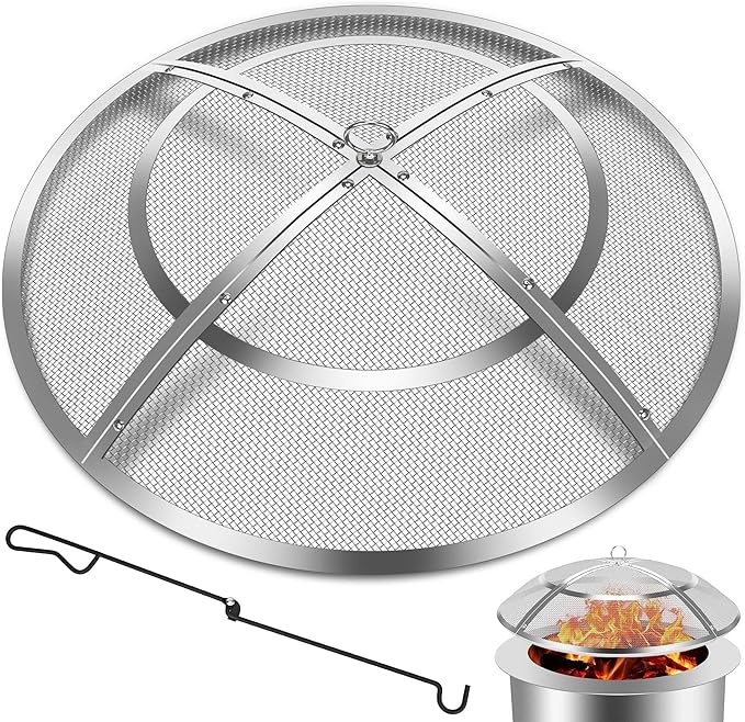 Fire Pit Spark Screen, 40 Inch Fire Pit Screen Cover Stainless Steel Outdoor by Hydream