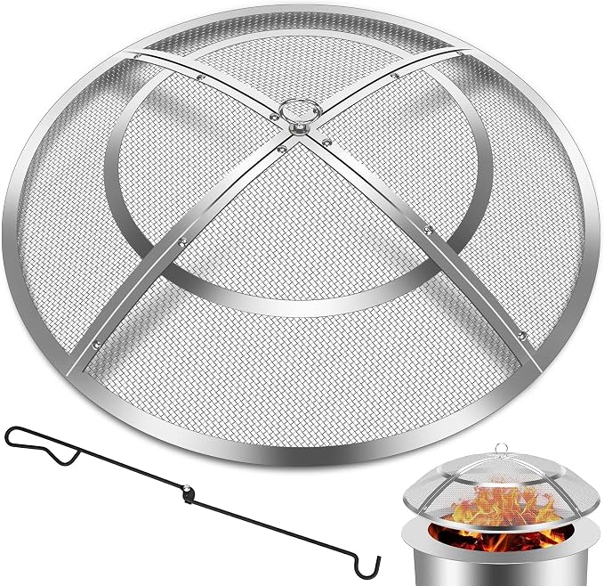 Fire Pit Spark Screen, 24 Inch Fire Pit Screen Cover Stainless Steel Outdoor by Hydream