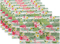 Flamingo Flowers Linen Placemats Set of 6, 12x18 Inch Tropical Leaves Washable by SNOWMOLLE