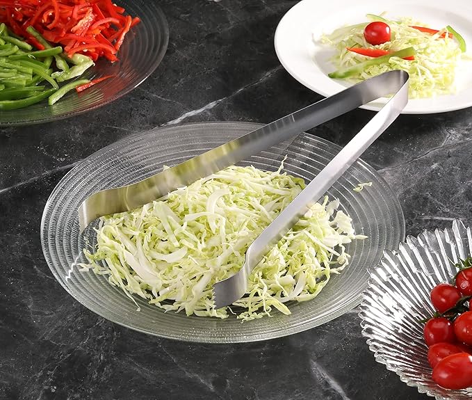 Serving Tongs in Silver Stainless Steel with Satin Finish
