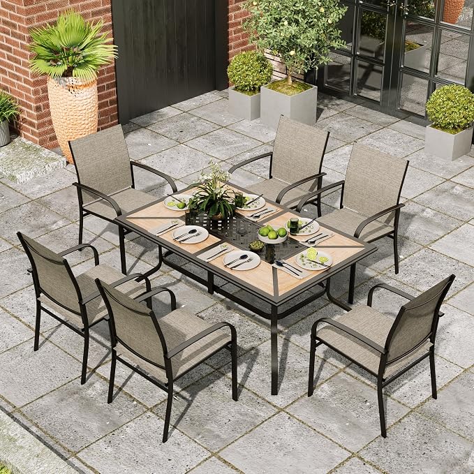 Outdoor Patio Dining Table for 6, All Weather Wrought Iron Black Outdoor Table - Image 8
