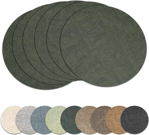 13" Round Placemats Set of 6, Reversible Faux Leather Heat Resistant Table Mats by NCUE