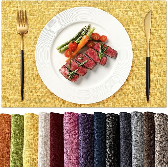 KXN Placemats Set of 8, Dual-Layer Thickened Faux Linen Table Mats, Heat by Homepage