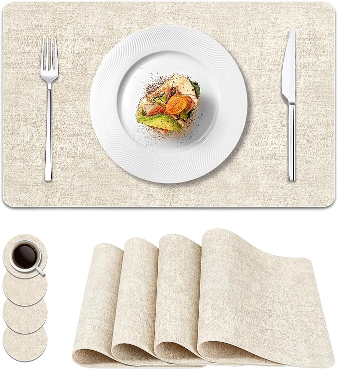 Vinyl Placemats Set of 4, Faux Leather Waterproof and Heat Resistant Place Mats by NCUE