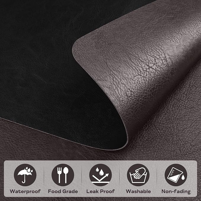 Faux Leather Placemats Set of 6 Table Mats Heat Resistant Reversible Place Mats - Image 3