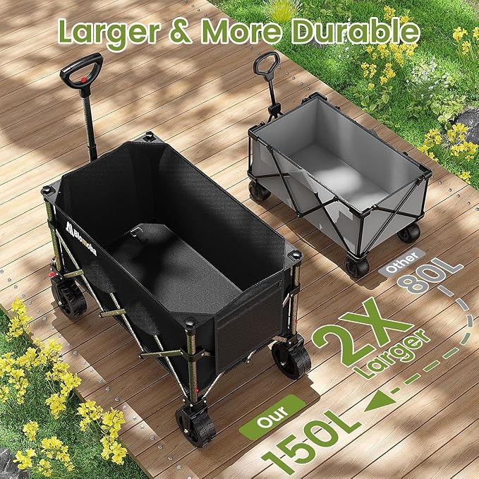 Collapsible Wagon Cart, 150L Heavy Duty Foldable Beach Wagon - Image 5