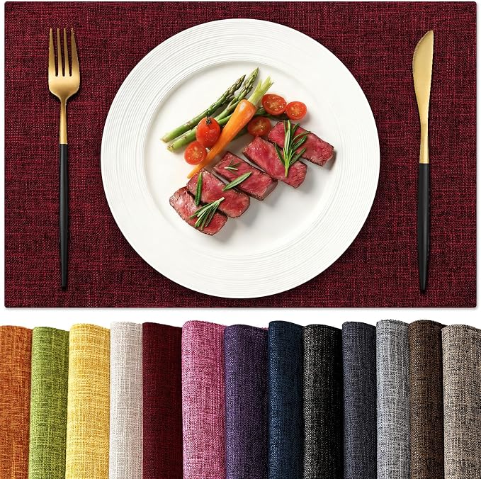 KXN Placemats Set of 4, Dual-Layer Thickened Faux Linen Table Mats, Heat by Homepage