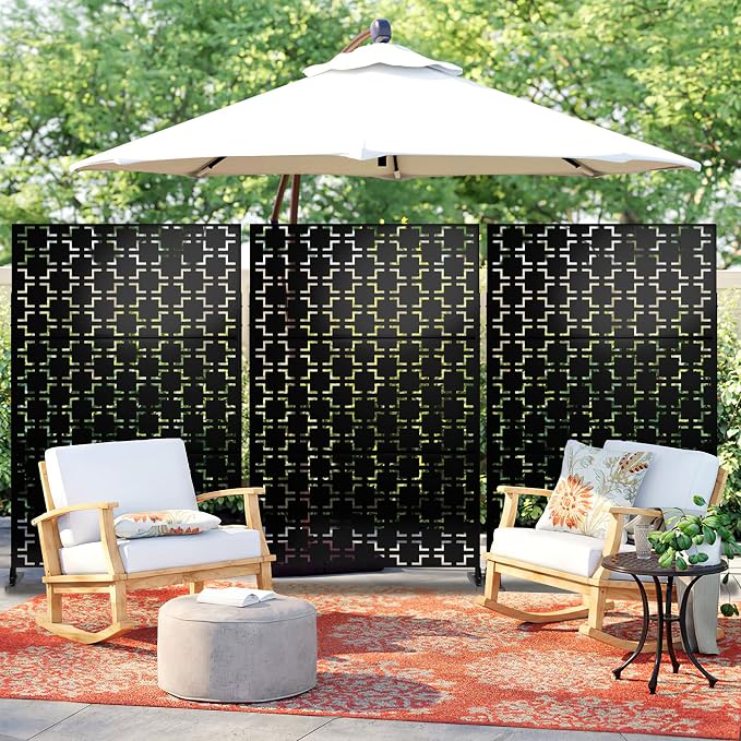 Metal Privacy Screen Outdoor 72" H×47" W, Freestanding Decorative Privacy Screen - Image 4