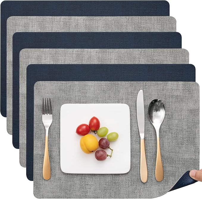 Myir JUN Placemats Dual Sided, Faux Leather Place Mats Set of 6 Indoor Placemat by MyirJUN