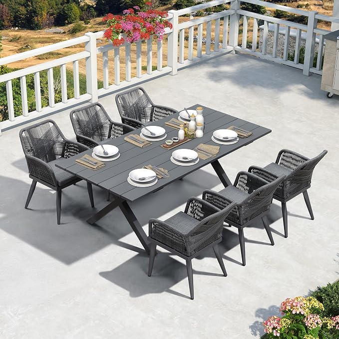 PURPLE LEAF Outdoor Patio Dining Set All-Weather PE Rattan Furniture Set by PURPLELEAF