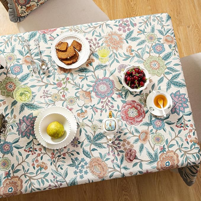 Designer Vintage Linen Long Rectangle Tablecloth, William Morris Floral - Image 4