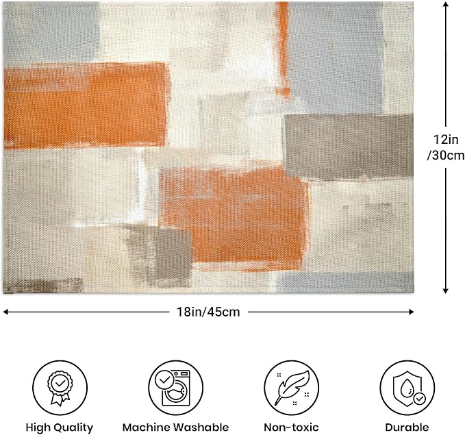 Modern Art Placemats Set of 4 Orange Abstract Painting Place Mats Washable - Image 8