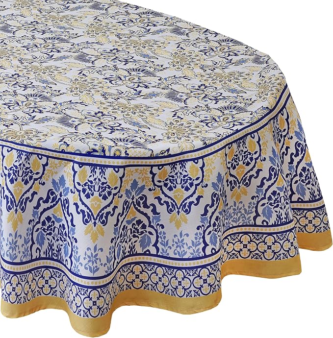 Home Bargains Plus Oval Fabric Tablecloth, 60 x 84 Inch, Allure Yellow and Blue - Image 7