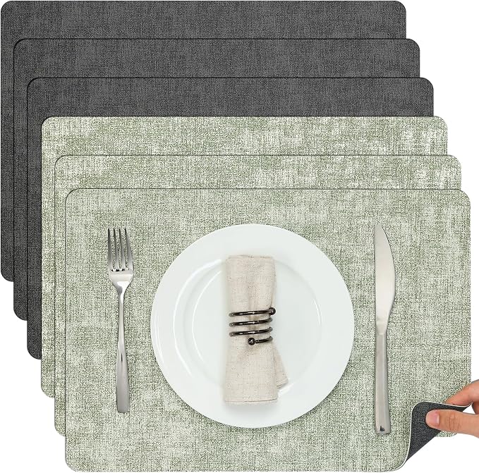 Myir JUN Dual Sided Placemats, Faux Leather Set of 6 Indoor/Outdoor Square by MyirJUN