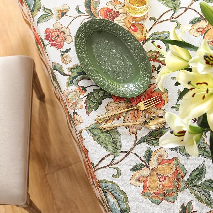 patdrea Designer Vintage Linen Rectangular Tablecloth, Provencal Rustic Floral - Image 8