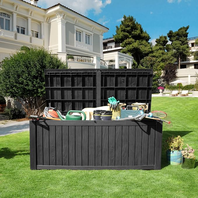 YITAHOME 150 Gallon Large Deck Box w/Divider, XL Waterproof Outdoor Storage - Image 9
