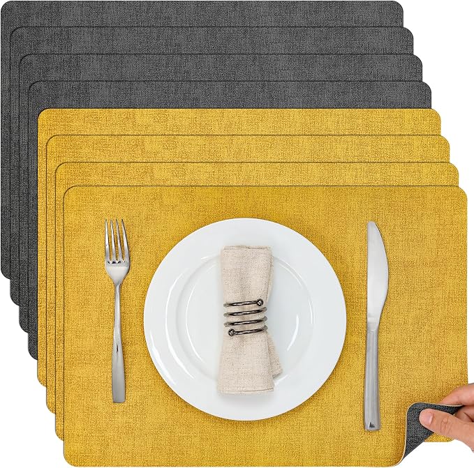 Myir JUN Placemats Dual Sided, Faux Leather Place Mats Set of 8 Indoor Placemats by MyirJUN