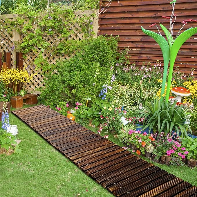 RELIANCER 12' Wooden Garden Pathway, Outdoor Roll Out Cedar Straight Walkway - Image 9