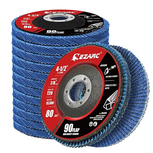 EZARC Flap Discs 80 Grit, 4.5" x 7/8" High Density Jumbo Zirconia Flap Sanding by EZARCTools