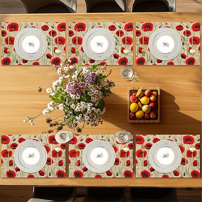 Poppy Flowers Placemats Set of 6 - Image 7