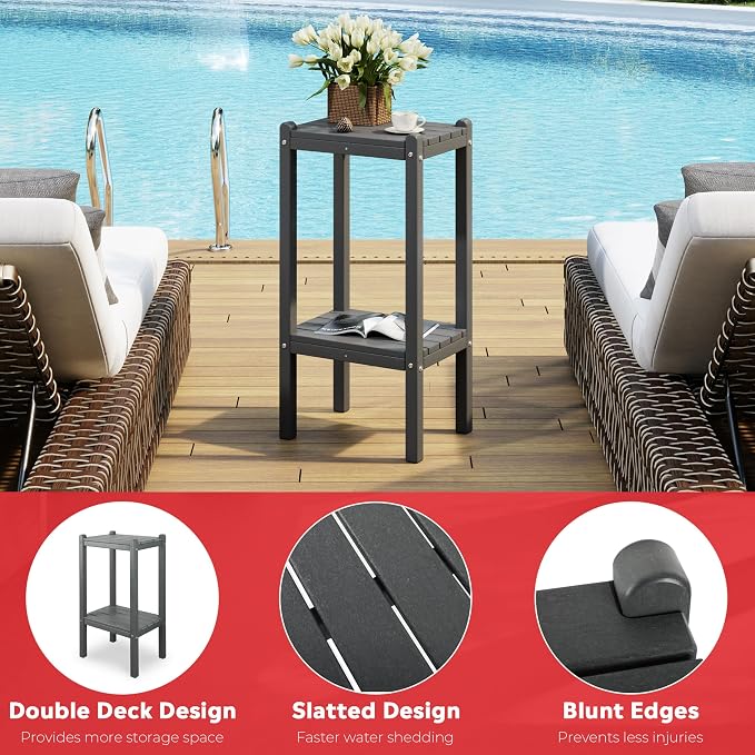 Costaelm Outdoor Side Table, 2-Tier Small Patio Coffee Tables - Image 9