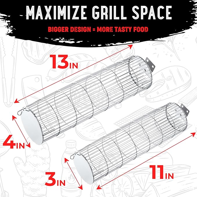 Rolling Grill Basket, New Opening Design, Extra Sturdy Cylinder Grilling Basket - Image 5