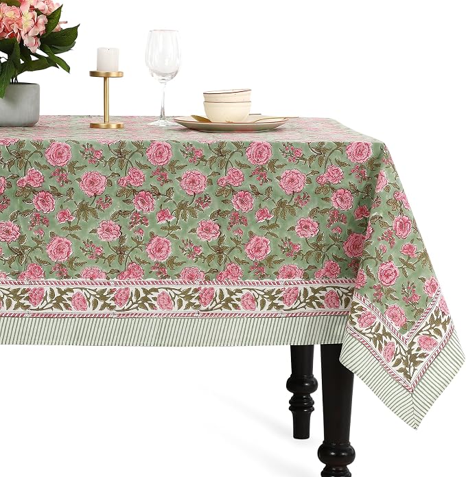 CPC Tablecloth 100% Cotton 70x118 Inch Indian Block Print Rectangle Table Cover by COTTONPRINTCLUB
