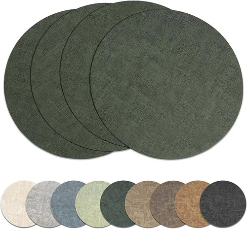 13" Round Placemats Set of 4, Reversible Faux Leather Heat Resistant Table Mats by NCUE