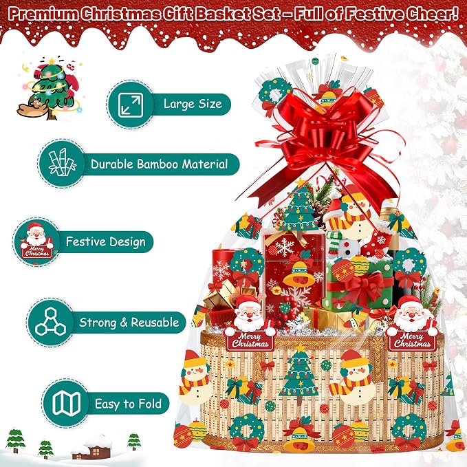 2 Set Baskets for Gifts Empty, Large Bamboo Christmas Gift Baskets - Image 2