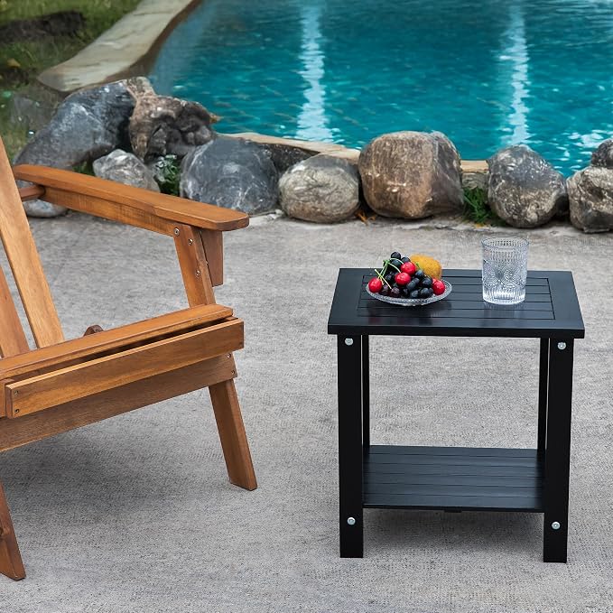 Black Adirondack Outdoor Accent Table – Weather-Resistant Acacia Wood Outdoor - Image 9