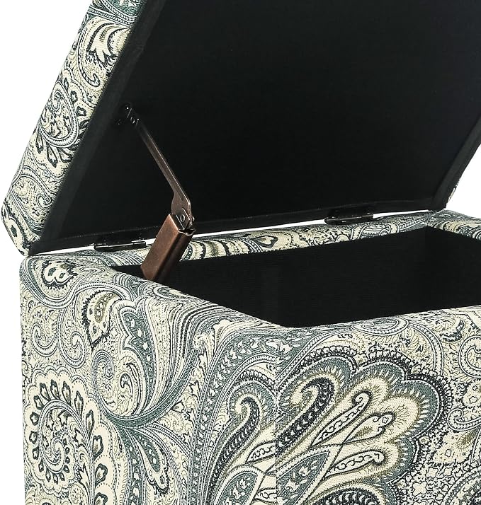 Adeco 18 Inch High Cube Ottoman Storage, Paisley Linen Chair Foot Stools - Image 4