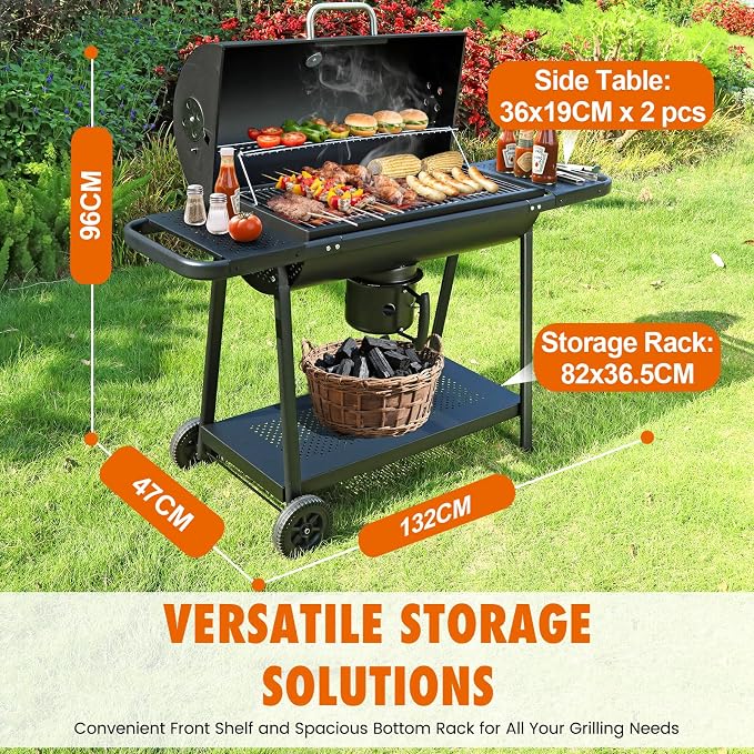 Charcoal BBQ Outdoor Grills: Spacious Barbecue Barrel Grill - Image 7