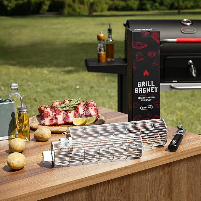 Rolling Grill Basket, New Opening Design, Extra Sturdy Cylinder Grilling Basket - Image 8
