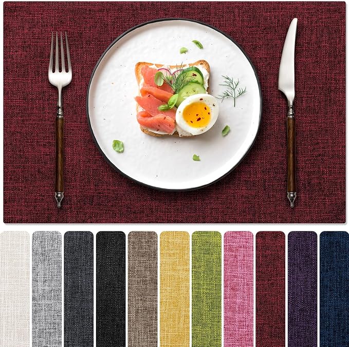 Blue Forest Placemats Set of 8, Dual-Layered Thickened Faux Linen Cloth Place by BlueForest