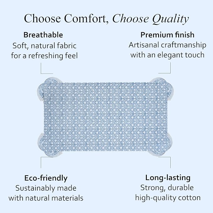 CPC Azure Regal Tablecloth 100% Cotton 60x90 Inch Indian Block Print Rectangle - Image 6