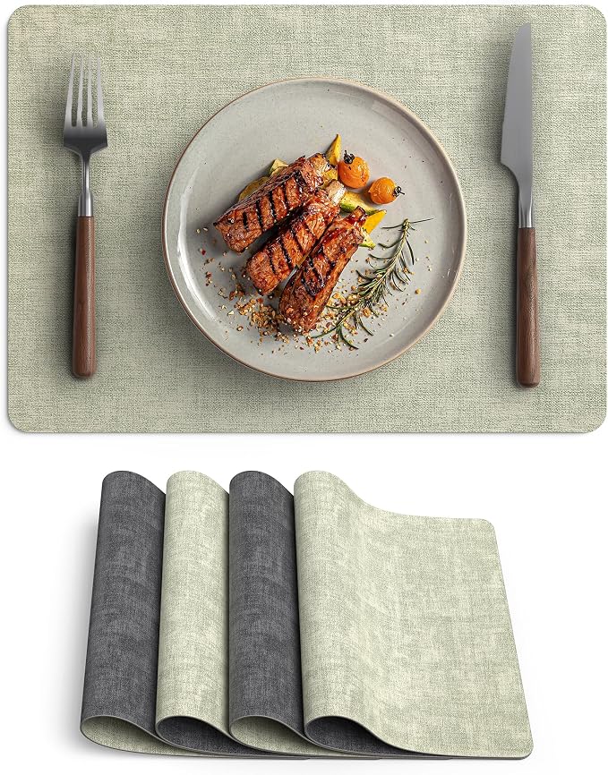 Faux Leather Vinyl Placemats Set of 4 Wipeable Heat Resistant Place Mats 100% by Unknown