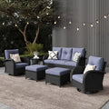 LayinSun 6 Pieces Outdoor Patio Furniture Set, Rattan Wicker Sectional Swivel by LayinSun