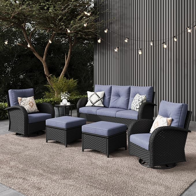 LayinSun 6 Pieces Outdoor Patio Furniture Set, Rattan Wicker Sectional Swivel by LayinSun