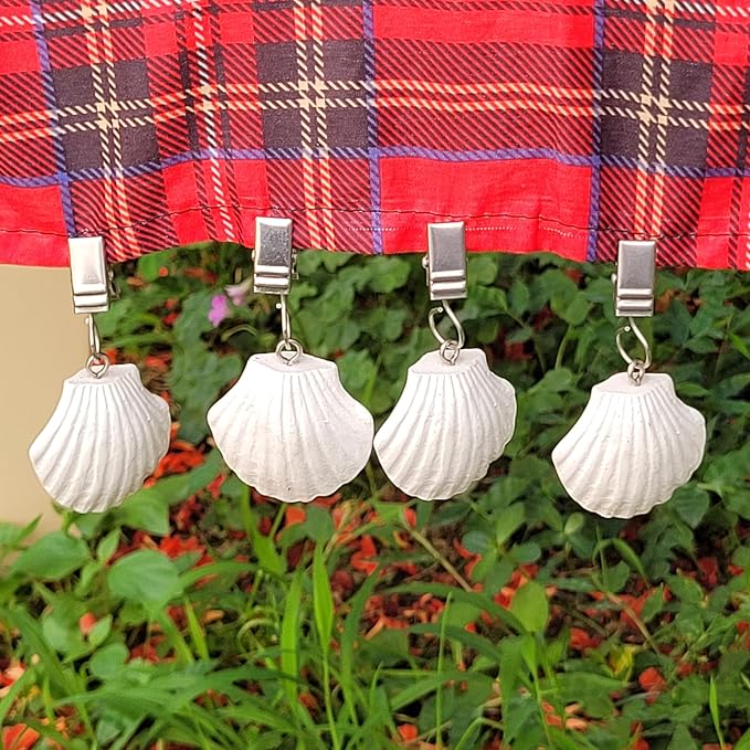 TwoFish Home Set of 4 White-Shell Resin Tablecloth Weights Clips White-Shell - Image 7