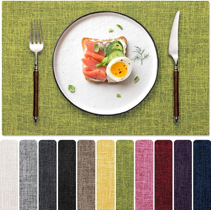 Blue Forest Placemats Set of 6, Dual-Layered Thickened Faux Linen Cloth Place by BlueForest