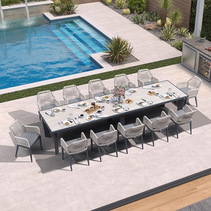 PURPLE LEAF 13 Pieces Patio Dining Set Aluminum Modern Rectangular Table and - Image 2