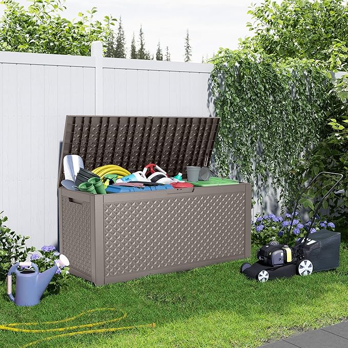 EasyUp 121 Gallon Outdoor Storage Box Waterproof, UV Resistant Resin Deck Box - Image 5